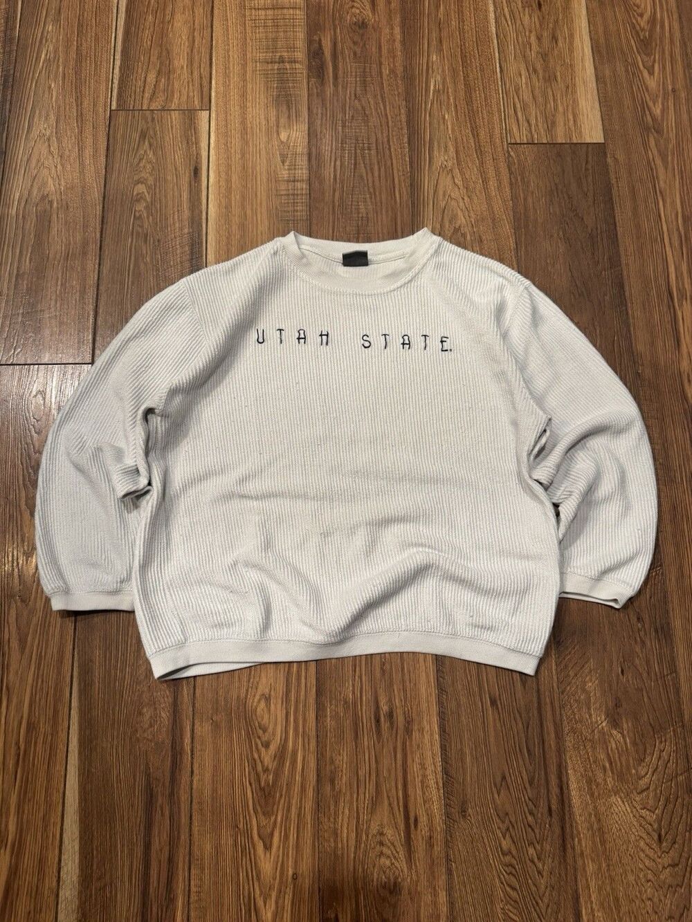 MV Sport University of Utah Utes College White Corded Crewneck Sweatshirt Sz L